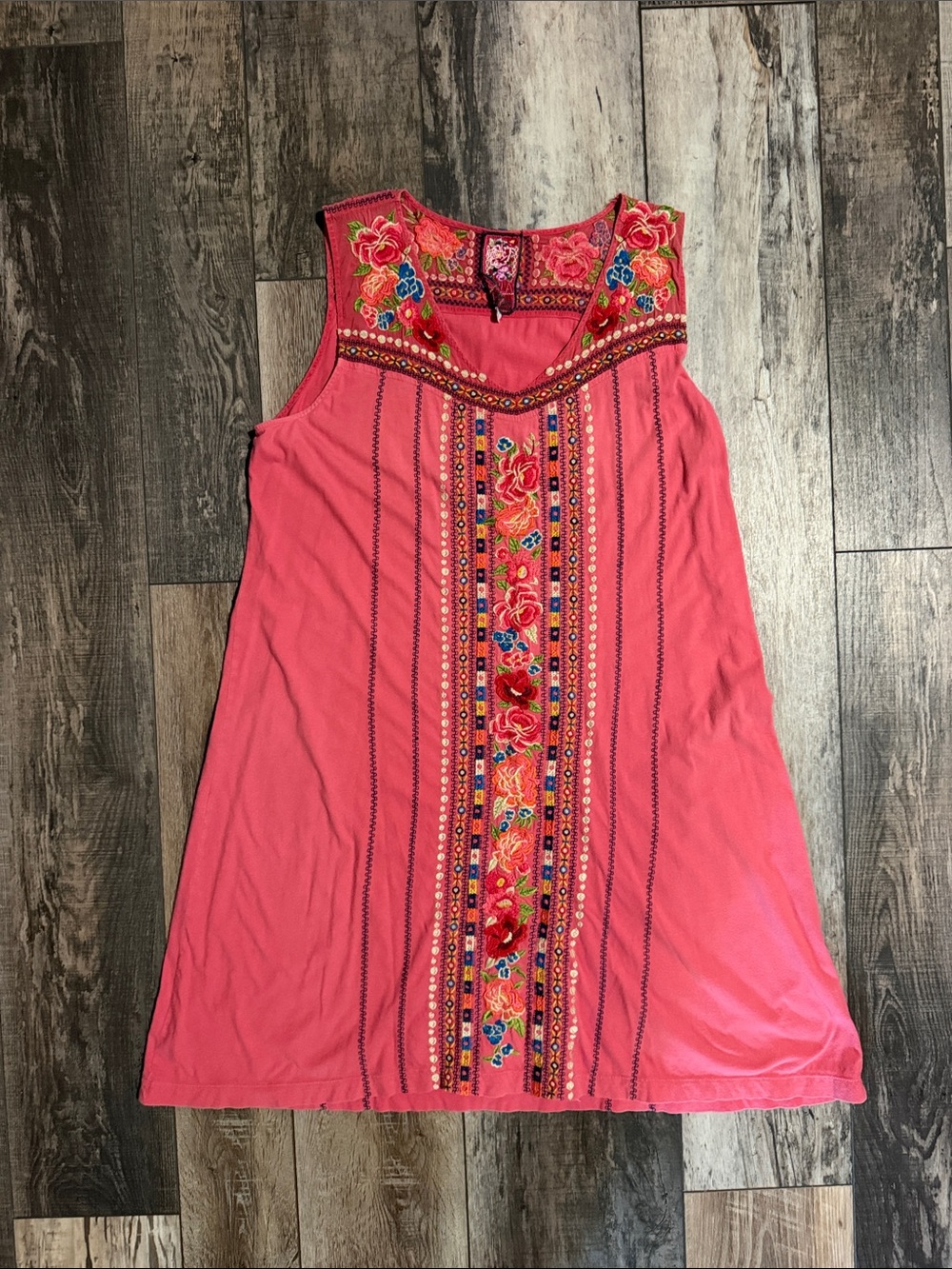 Johnny Was IWLA Boho Floral Embroidered Sleeveless Cotton Dress - Coral